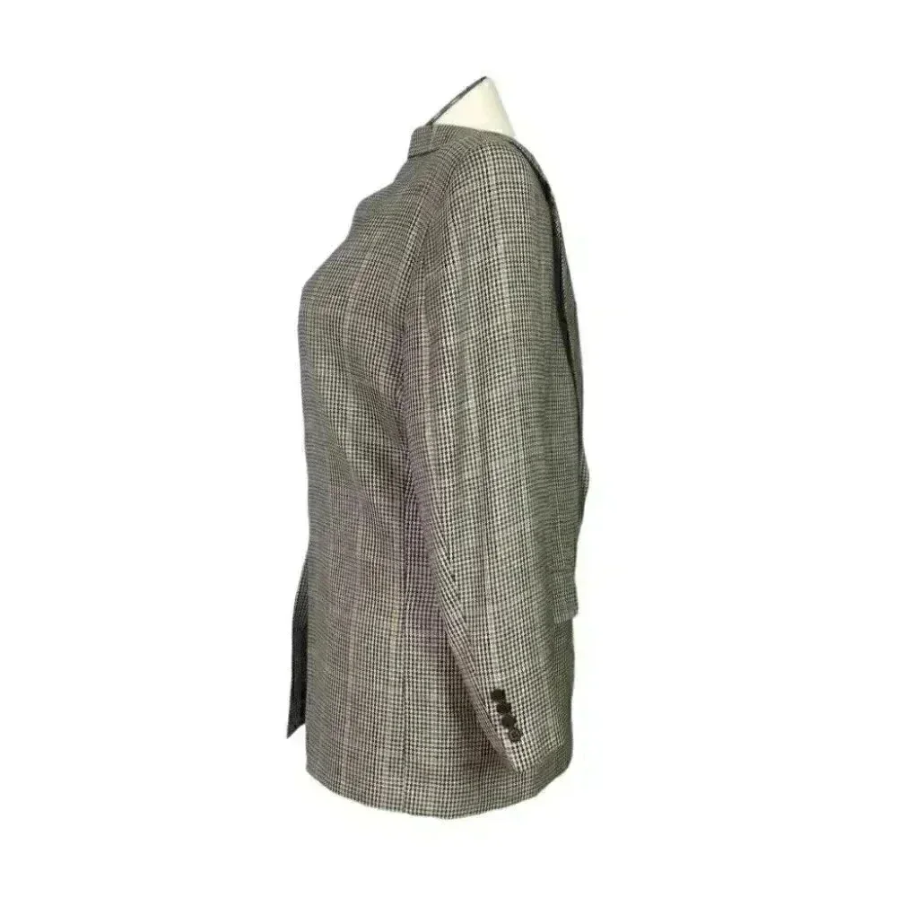 Gieves & Hawkes Men 43 R Houndstooth 2 Button Bespoke Blazer Silk Wool Black Tan